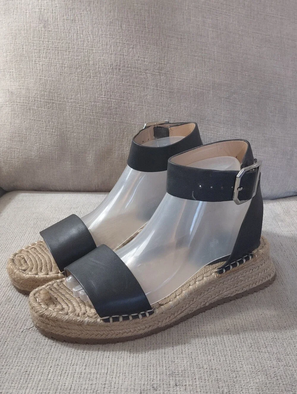 ANTONIO MELANI Black Leather Espadrille Platform Sandals Size 9.5